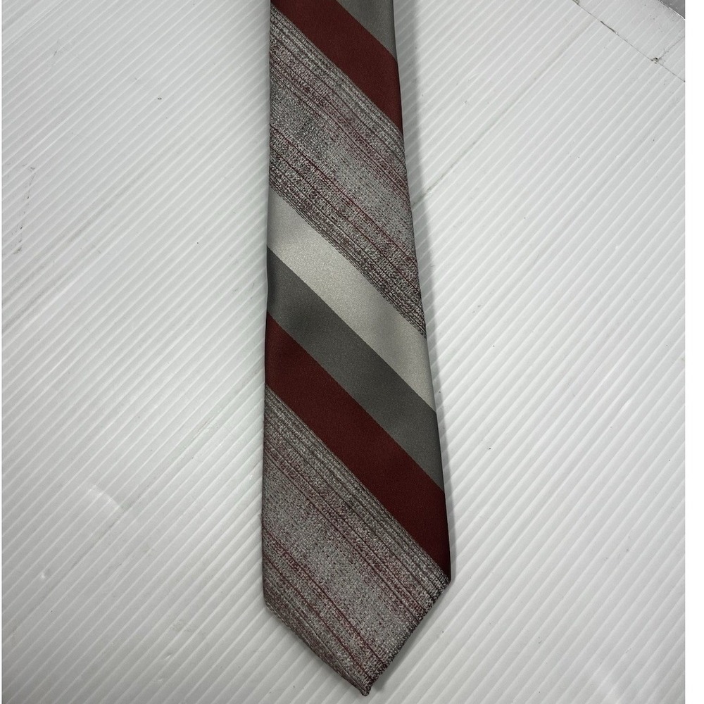 Designer Collection Striped Necktie Burgundy Gray Silver Mens‎ Formal